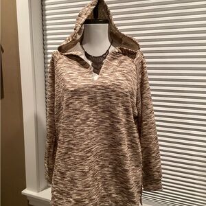 Joyfolie Textured Tan Hooded Sweatshirt